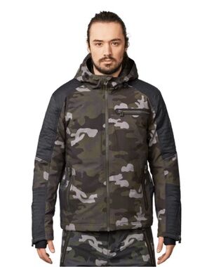 SOS Black Snow Mens Camo Ski Jacket Size M/L Hooded Waterproof